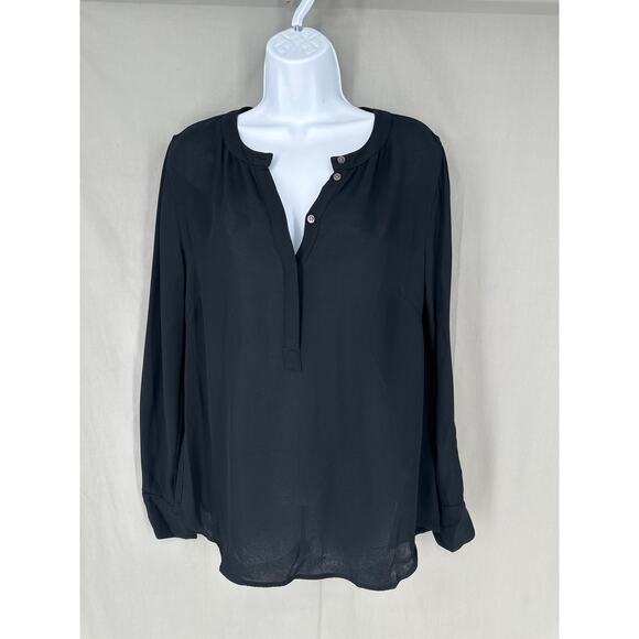 J Crew Top Womens 6 Black Henley Long Sleeve Tunic Flowy Capsule Minimalist - Picture 1 of 9